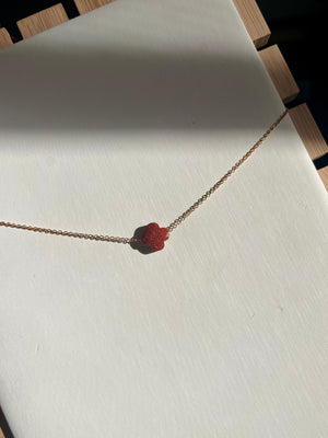 Glittery red clover necklace