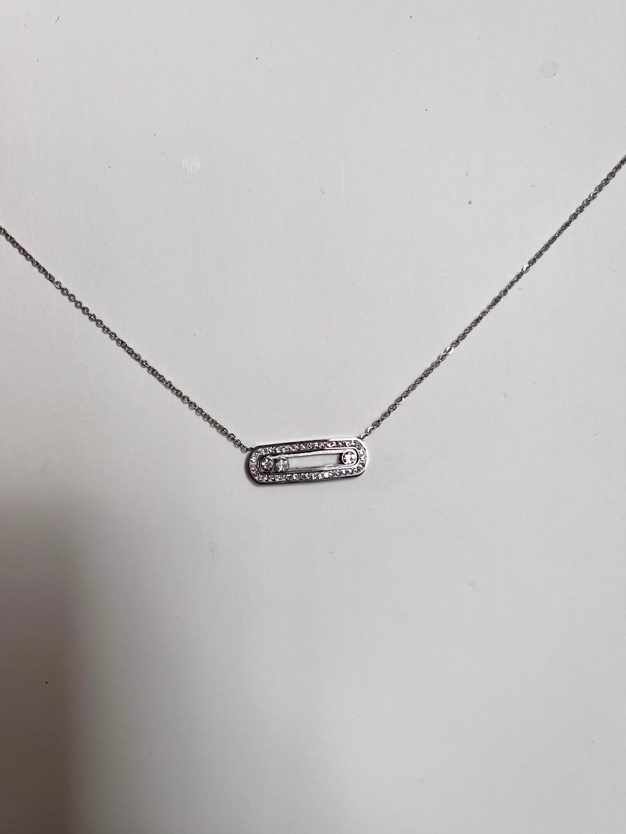 silver rhinestone paperclip necklace 