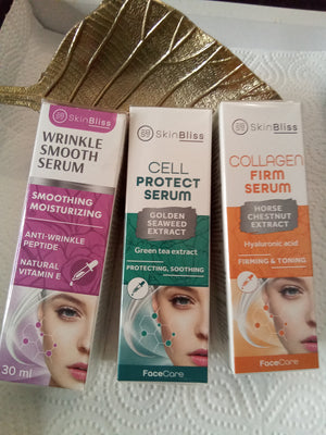 Pack 3 Complete Anti-Aging Care and Cellular Protection Serums With Collagen and Peptides. 