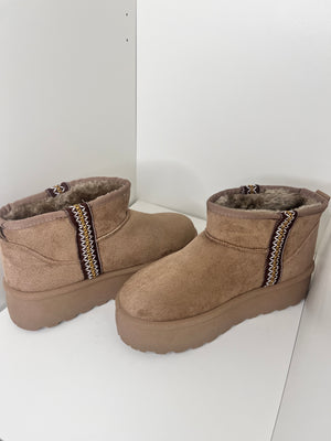 Embroidered Platform Ankle Boots - Sand
