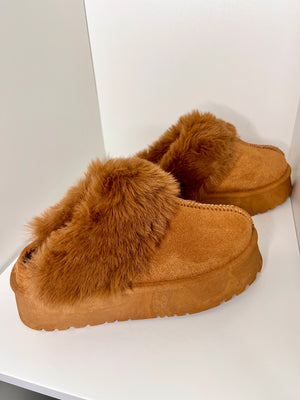 Fur platform slipper - Camel