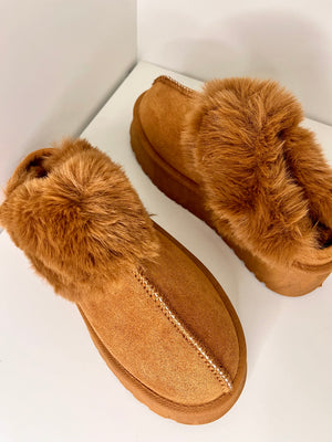 Fur platform slipper - Camel
